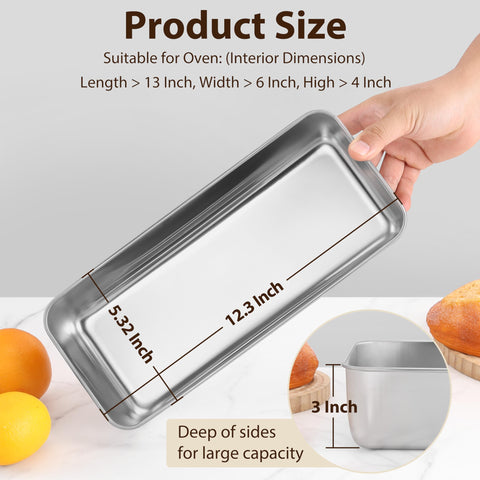 P&P CHEF Loaf Pans for Baking Bread, 12 x 5 Inch Large Stainless Steel Bread Loaf Pan Tins for Homemade Meatloaf Cake Brownies, Healthy & Sturdy, Oven & Dishwasher Safe, 1Pc