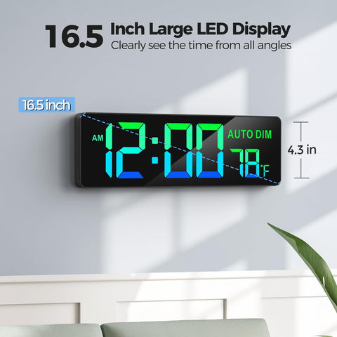 REACHER 16.5-Inch Large Digital Wall Timer Clock with Remote, Auto Dimmer, Temperature Display
