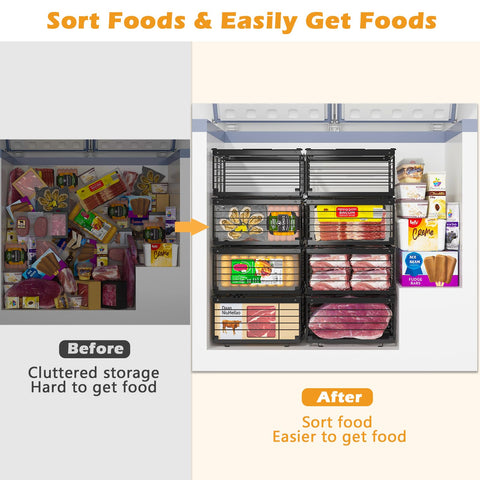 NADAMOO Freezer Organizer Bins – 2-Pack Large Expandable, Stackable Chest Freezer Baskets with Handles