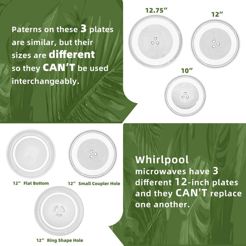 12" Whirlpool Microwave Glass Plate Replacement W11367904 W11291538 W10337247 W11443145, Compatible with Whirlpool Microwave Glass Turntable Plate WMH31017 WML55011 Whirlpool 12 Inch Microwave Plate