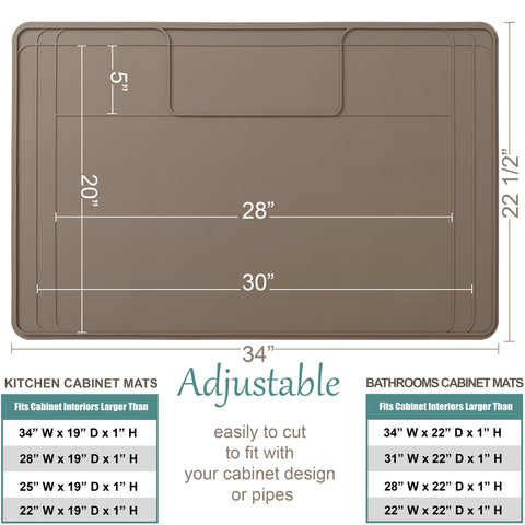 Famous Dino The Original Under Sink Mat - Silicone Waterproof, Adjustable 34x22.5, Trimmable & Easy to Clean