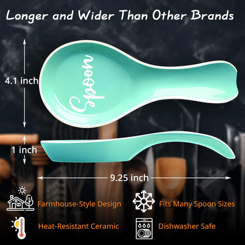 Turquoise Spoon Rest for Stove Top, DAYYET Ceramic Teal Large Spoon Holder, Spoon Rest for Kitchen Counter, Spatula Holder Utensil Rest for Ladles, Tong, Teal Kitchen Decor and Accessories