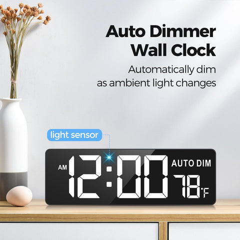 REACHER 16.5-Inch Large Digital Wall Timer Clock with Remote, Auto Dimmer, Temperature Display
