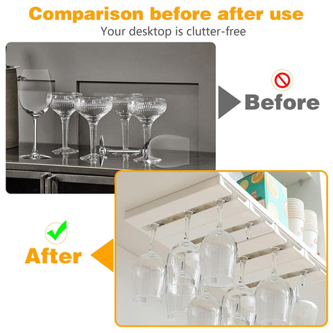 DESONAUT 2 Pcs Wine Glass Holder Under Shelf or Cabinet Punch-free,Stemware Rack Glassware Drying Storage Hanger for Kitchen,Bar and Restaurant (White)