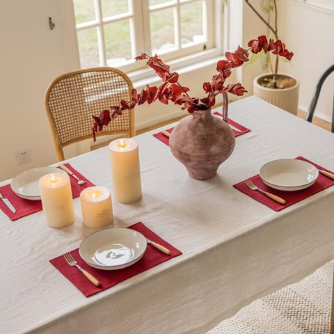 Home Brilliant Cloth Placemats Set of 4 Red Linen Placemats for Dinner Heat Resistant Dining Table Mats Kitchen Place Mats for Party Valentine's Day, Dark Red Burgundy
