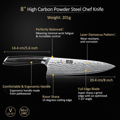 HOSHANHO 8 Pieces Knife Set with Magnetic Block, Ultra Sharp Powder Steel Knife Block Set, Professional Chef Knife Sets with Ergonomic Handle & Knife Sharpener