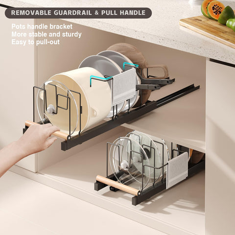 Magheo Pull-Out Pots & Pans Organizer - 22-inch Deep, Under-Cabinet, Expandable with 10 Adjustable Dividers