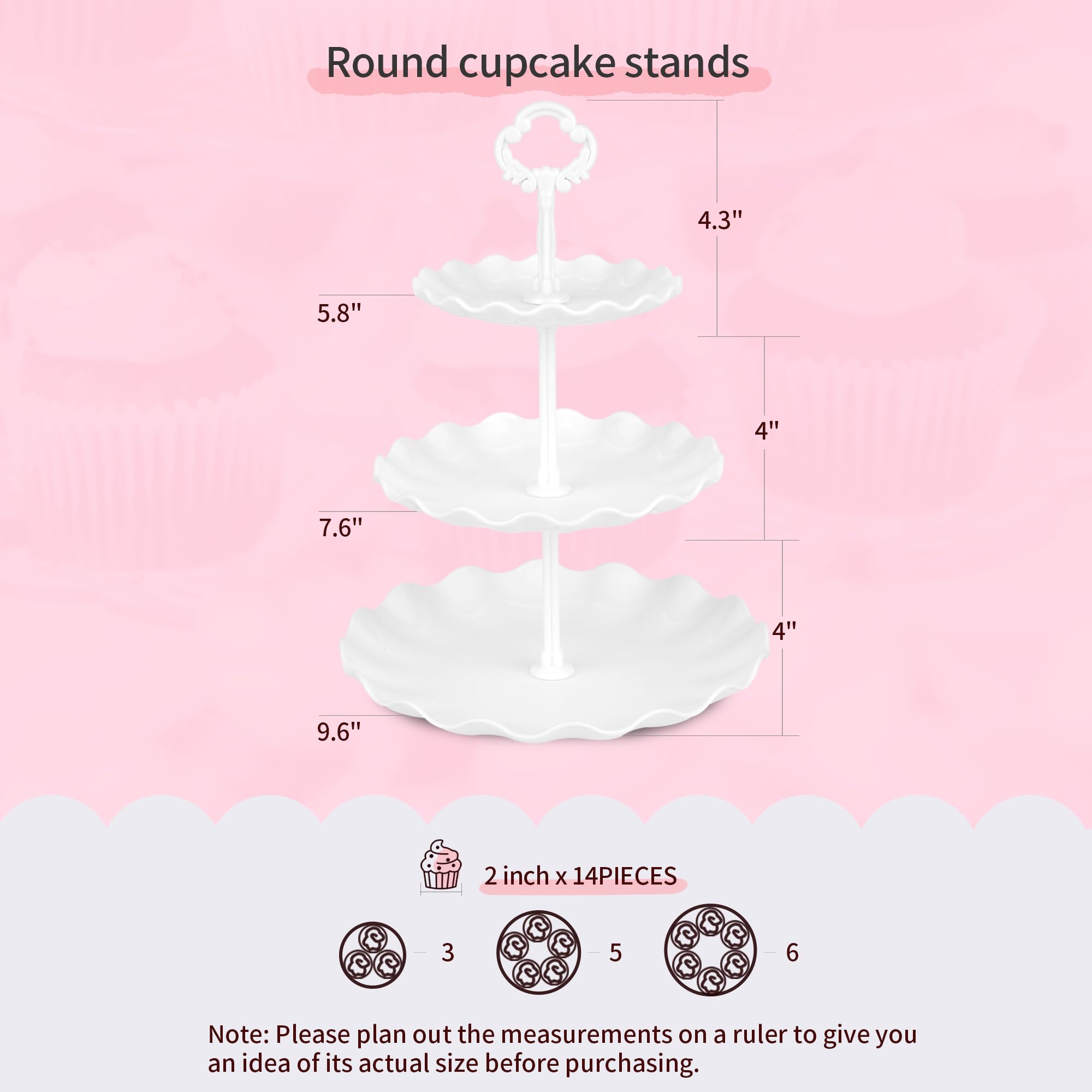 NWK cupcake stand display, white, offers varied heights for cakes and treats.