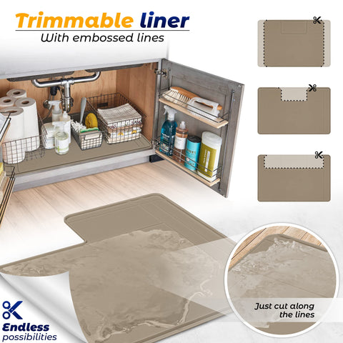 Famous Dino The Original Under Sink Mat - Silicone Waterproof, Adjustable 34x22.5, Trimmable & Easy to Clean