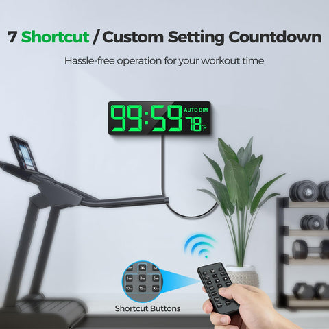 REACHER 16.5-Inch Large Digital Wall Timer Clock with Remote, Auto Dimmer, Temperature Display