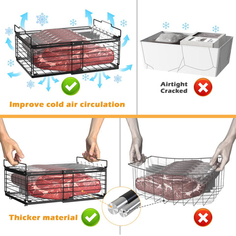 NADAMOO Freezer Organizer Bins – 2-Pack Large Expandable, Stackable Chest Freezer Baskets with Handles