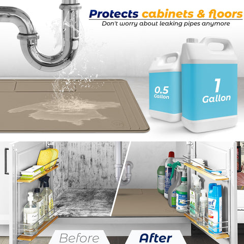 Famous Dino The Original Under Sink Mat - Silicone Waterproof, Adjustable 34x22.5, Trimmable & Easy to Clean