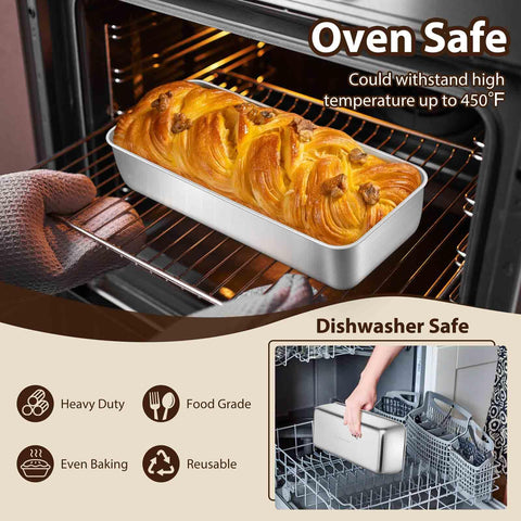 P&P CHEF Loaf Pans for Baking Bread, 12 x 5 Inch Large Stainless Steel Bread Loaf Pan Tins for Homemade Meatloaf Cake Brownies, Healthy & Sturdy, Oven & Dishwasher Safe, 1Pc