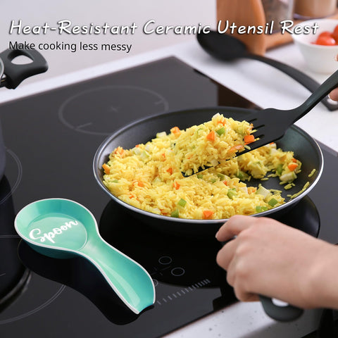 Turquoise Spoon Rest for Stove Top, DAYYET Ceramic Teal Large Spoon Holder, Spoon Rest for Kitchen Counter, Spatula Holder Utensil Rest for Ladles, Tong, Teal Kitchen Decor and Accessories