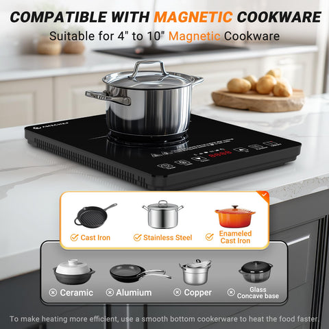 AMZCHEF Portable Induction Cooktop 20 Temperature & Power Levels, 1800W Induction Stove Burner with 6.8" Heating Coil, Low Noise Hot Plate Single Electric Cooktops Countertop Stove with Timer