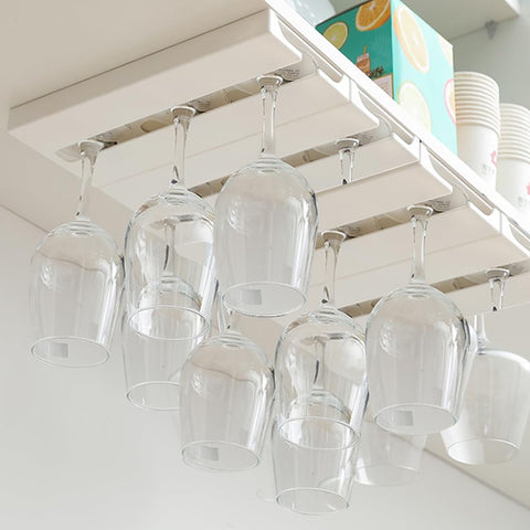 DESONAUT 2 Pcs Wine Glass Holder Under Shelf or Cabinet Punch-free,Stemware Rack Glassware Drying Storage Hanger for Kitchen,Bar and Restaurant (White)