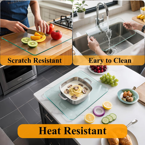 Phore Tempered Glass Cutting Board – 2-Piece Set (16x12 & 12x8), Non-Slip, Dishwasher Safe