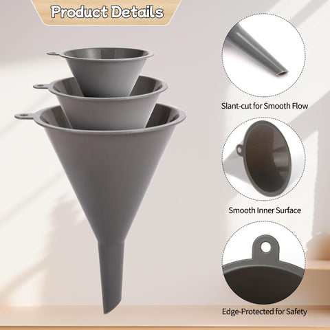 HAYAWEY Plastic Kitchen Funnel Set of 3 – BPA Free, Multi-Use Funnels for Kitchen, Lab & Auto