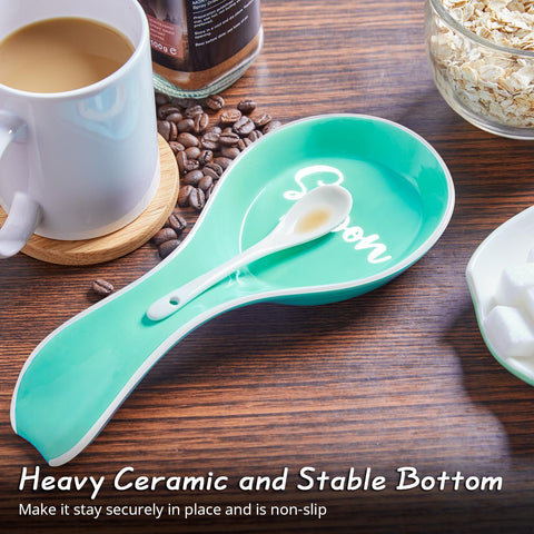 Turquoise Spoon Rest for Stove Top, DAYYET Ceramic Teal Large Spoon Holder, Spoon Rest for Kitchen Counter, Spatula Holder Utensil Rest for Ladles, Tong, Teal Kitchen Decor and Accessories