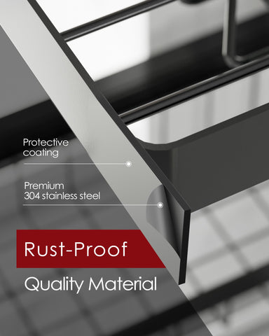 Sakugi Dish Drying Rack - Over The Sink Dish Drainer Drying Rack with Utensil & Knife Holder, Hooks, Stainless Steel Kitchen Organizers and Storage Solution, 11.8" D x 31.5"~39.0''W x 30" H, Black