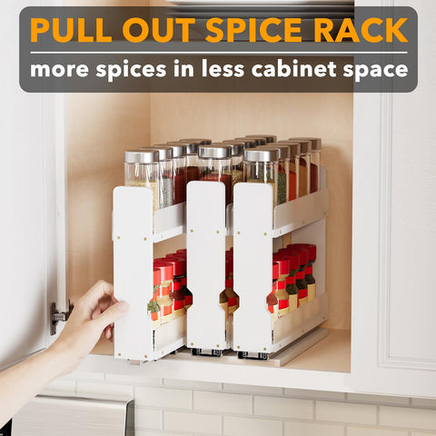 SpaceAid Bamboo Pull-Out Spice Rack Organizer — 2-Tier White Cabinet Slide, 3 Drawers (2