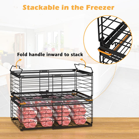 NADAMOO Freezer Organizer Bins – 2-Pack Large Expandable, Stackable Chest Freezer Baskets with Handles