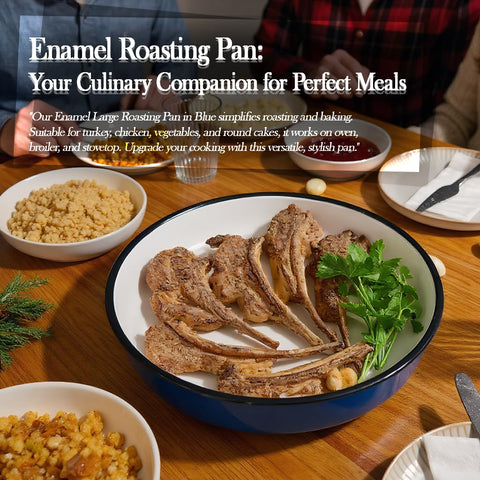 3-Pack Enamel Roasting & Baking Pan Set 10/12/14 Inch Round Deep Cake Pans for Turkey Pizza Casseroles Desserts Oven & Dishwasher High Temperature Resistance Baking Dishes Gifts for Mom Wife Christmas