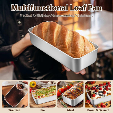 P&P CHEF Loaf Pans for Baking Bread, 12 x 5 Inch Large Stainless Steel Bread Loaf Pan Tins for Homemade Meatloaf Cake Brownies, Healthy & Sturdy, Oven & Dishwasher Safe, 1Pc