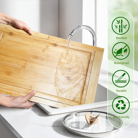 DAOYOUSKY Bamboo Expandable Over The Sink Cutting Board with Juice Groove for kitchen, Wooden Kitchen Sink Cover Chooping Board for Counter Space