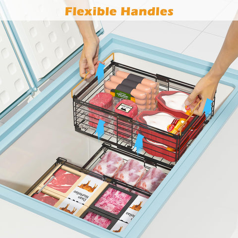 NADAMOO Freezer Organizer Bins – 2-Pack Large Expandable, Stackable Chest Freezer Baskets with Handles