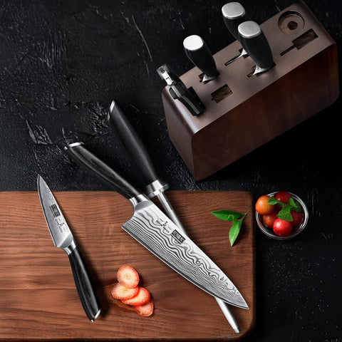 HOSHANHO 8 Pieces Knife Set with Magnetic Block, Ultra Sharp Powder Steel Knife Block Set, Professional Chef Knife Sets with Ergonomic Handle & Knife Sharpener