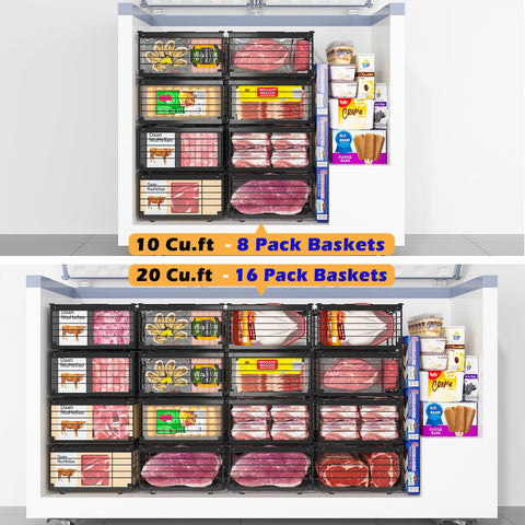 NADAMOO Freezer Organizer Bins – 2-Pack Large Expandable, Stackable Chest Freezer Baskets with Handles
