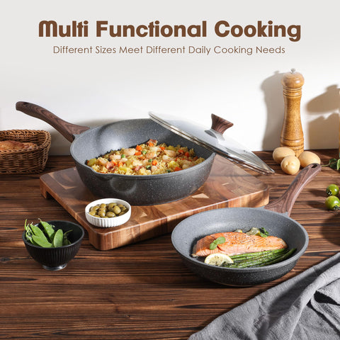 SENSARTE Nonstick Cookware Set 16-Piece, Healthy Pots and Pans Set, Non-stick Kitchen Cooking Set with Stay-Cool Handles, Silicone Utensils and Pot Protectors, PFOA Free