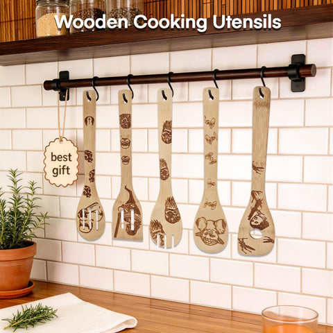 LeafyLane Guerras de las Estrellas Cucharas de Madera – Set de 6 Utensilios de Cocina