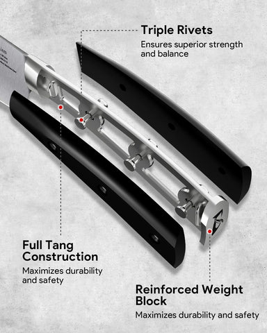 Knife Set, Kitchen Knife Block Sets with Sharpener, 6 Steak Knife Set Serrated with Block, 15 PCS Forged German Stainless Steel Rust Proof Knives, Dishwasher Safe Black, New Beveled Design