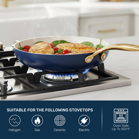 Gotham Steel 12 Pc Ceramic Cookware Set Nonstick, Ceramic Pots and Pans Set Non Stick with Steamer for Cooking, Non Toxic PFOA PFOS Free, Premium Stay Cool Handles, Oven & Dishwasher Safe