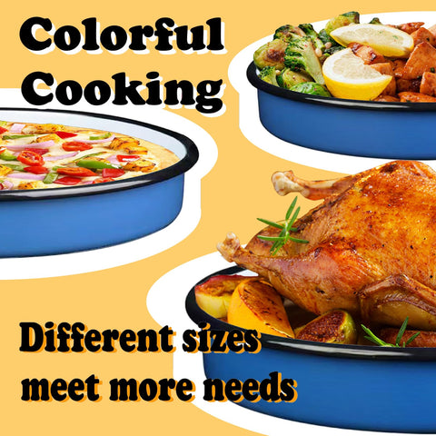3-Pack Enamel Roasting & Baking Pan Set 10/12/14 Inch Round Deep Cake Pans for Turkey Pizza Casseroles Desserts Oven & Dishwasher High Temperature Resistance Baking Dishes Gifts for Mom Wife Christmas
