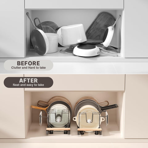 Magheo Pull-Out Pots & Pans Organizer - 22-inch Deep, Under-Cabinet, Expandable with 10 Adjustable Dividers