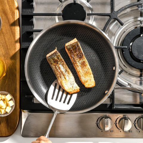 DELUXE Hybrid Ceramic Nonstick 5-Piece Fry Pan Set,8,10,12 Inch Frying Pans with Tempered Glass Lids,Stay-Cool Handles, Dishwasher Safe, Works on All Stovetops (Induction, Gas, Electric)