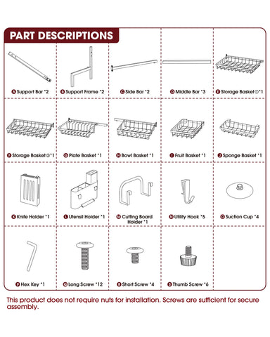 Sakugi Dish Drying Rack - Over The Sink Dish Drainer Drying Rack with Utensil & Knife Holder, Hooks, Stainless Steel Kitchen Organizers and Storage Solution, 11.8" D x 31.5"~39.0''W x 30" H, Black
