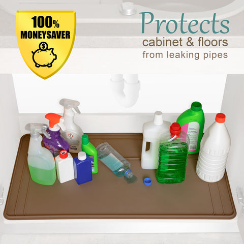 Famous Dino The Original Under Sink Mat - Silicone Waterproof, Adjustable 34x22.5, Trimmable & Easy to Clean