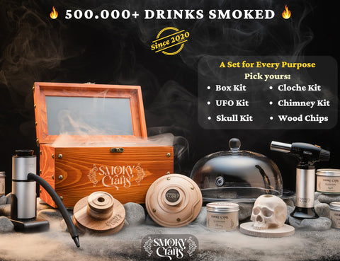 Smoky Crafts Kit de Ahumado para Whisky con Soplete y Calavera Infusor – Virutas de Madera Manzana, Cereza y Hickory – Regalos para Hombres