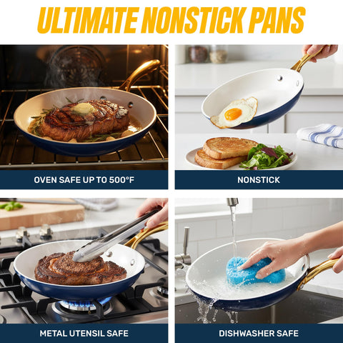 Gotham Steel 12 Pc Ceramic Cookware Set Nonstick, Ceramic Pots and Pans Set Non Stick with Steamer for Cooking, Non Toxic PFOA PFOS Free, Premium Stay Cool Handles, Oven & Dishwasher Safe