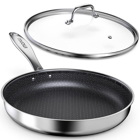 Imarku 12in non-stick frying pan provides easy food release for quick weeknight sautéing.