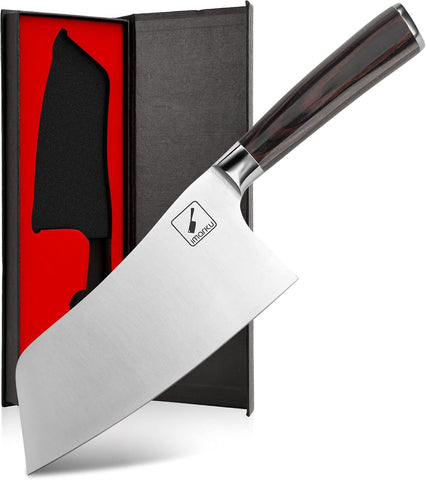 Imarku 7-inch chef knife blade close-up shows a sharp edge for precise slicing.