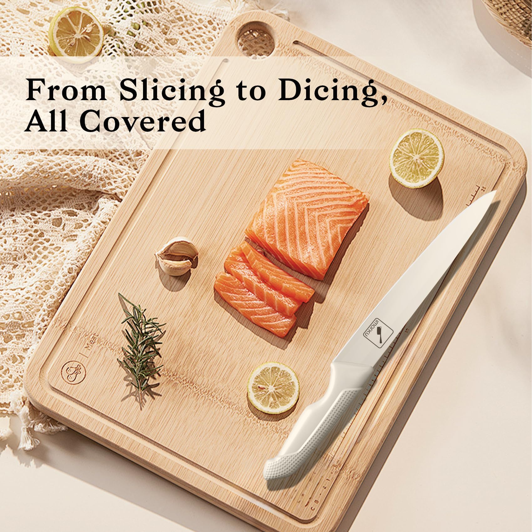 imarku 8-inch slicing knife delivers clean, even slices for roasts and fish