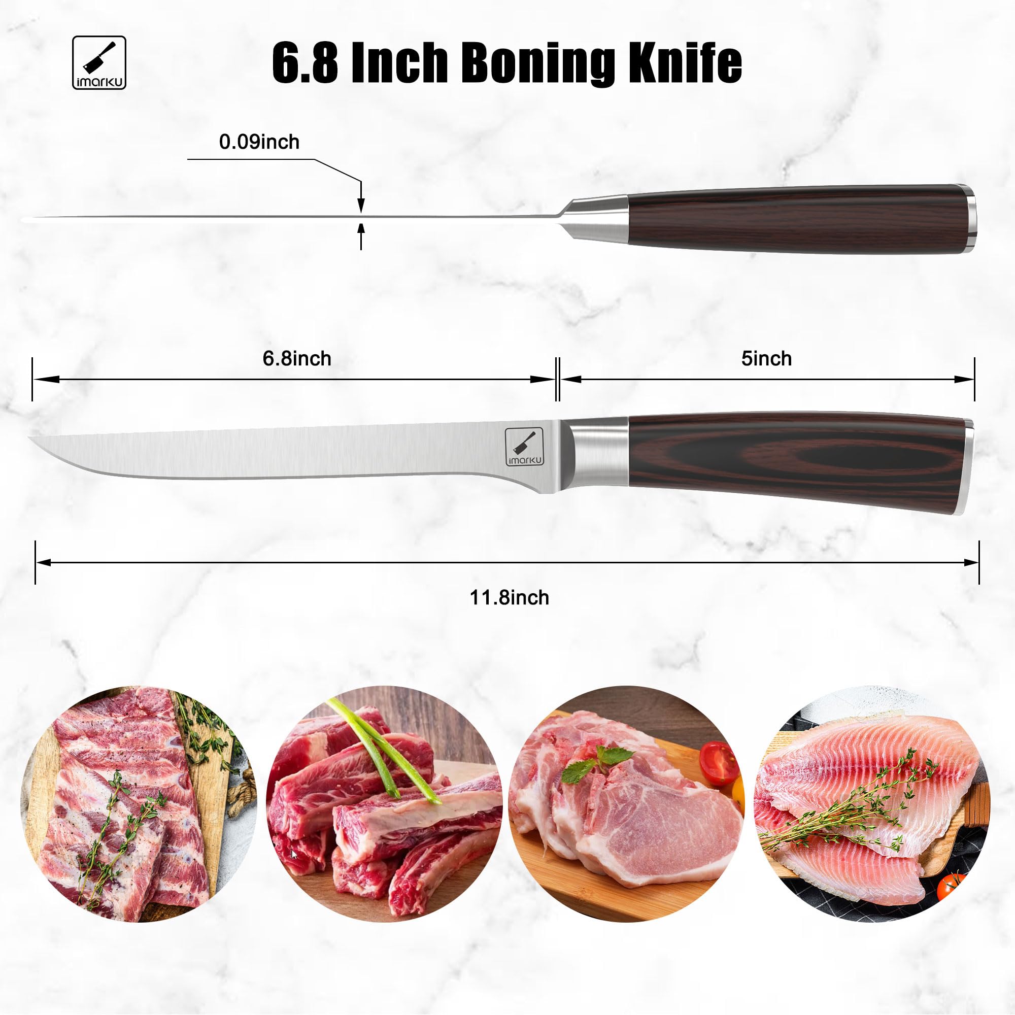 Imarku boning knife 6in handle grip demonstrates comfortable balance for extended prep