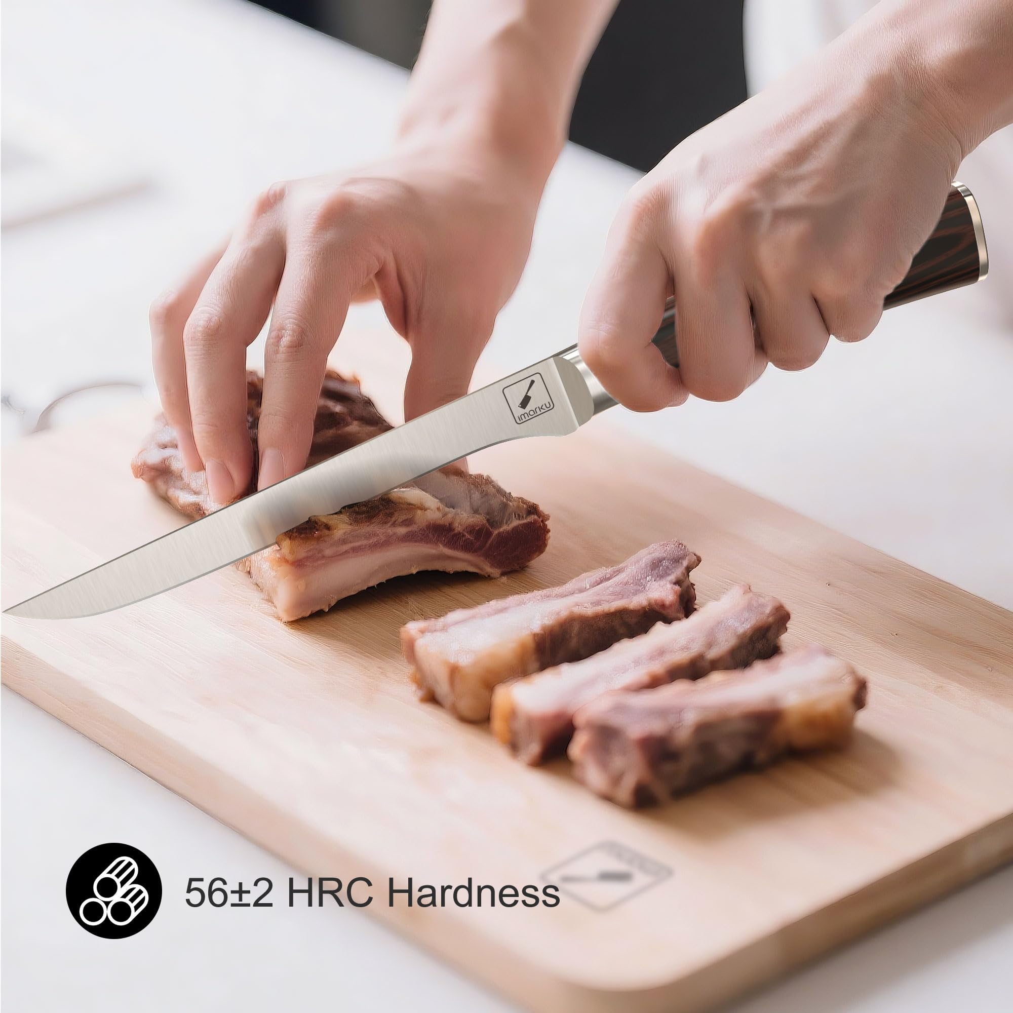 Imarku boning knife 6in meat prep in action for close-to-bone slicing