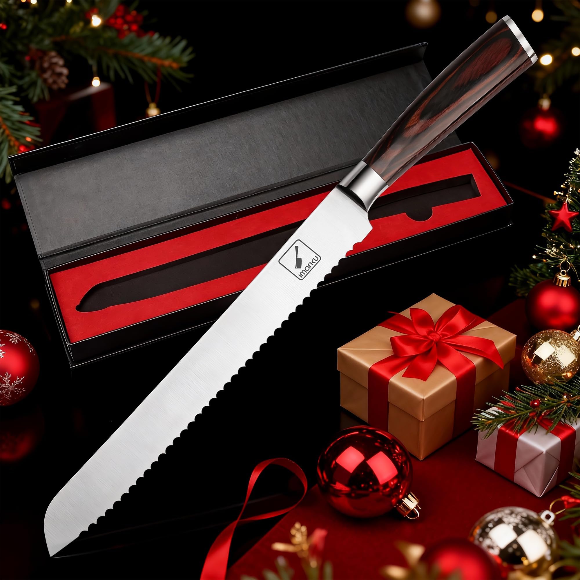 Imarku bread knife on table ready for daily bread slicing.