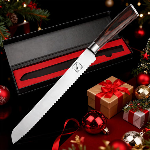 Imarku bread knife on table ready for daily bread slicing.